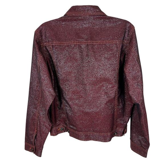 Y2K Red Metallic Long Sleeve Cropped Jean Jacket L - Picture 2 of 4